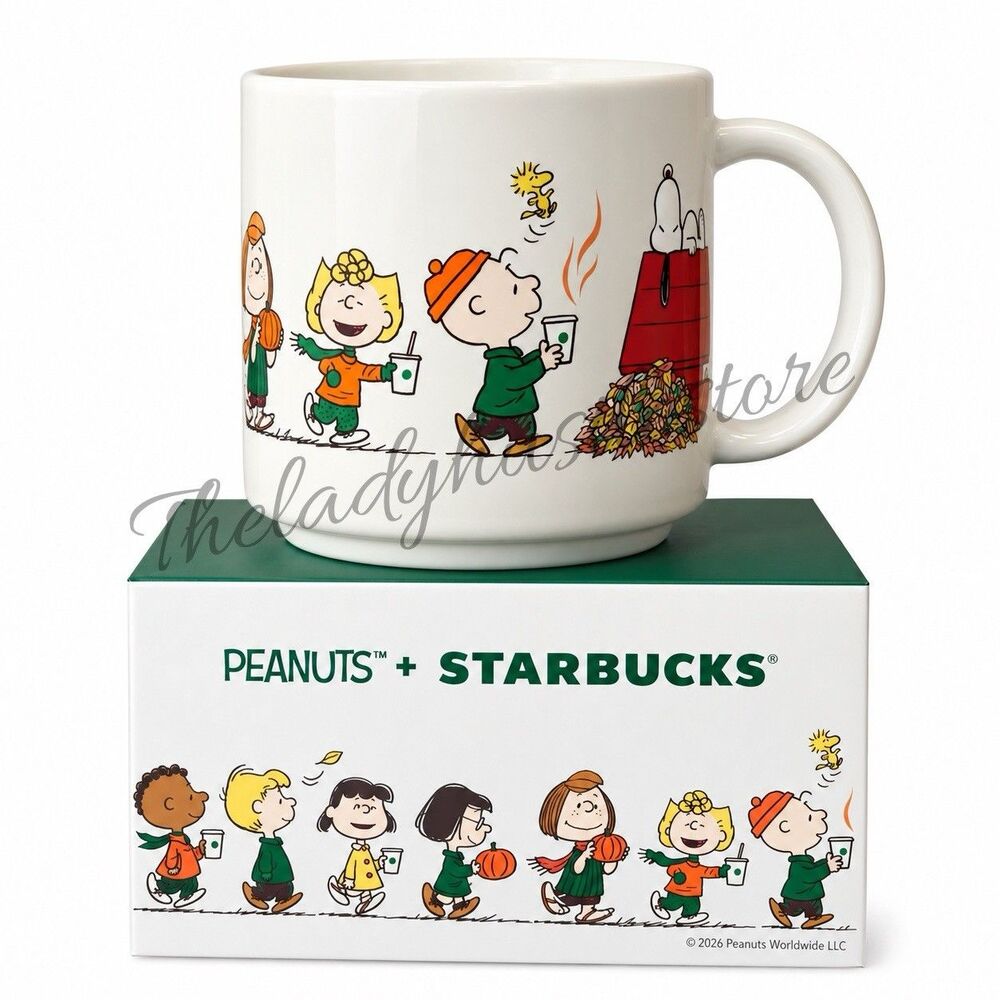 Starbucks Peanuts Snoopy Charlie Brown Fall Ceramic Mug 14oz Gift Box 2026
